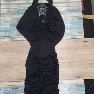 Black Ruched Halter Bodycon Dress